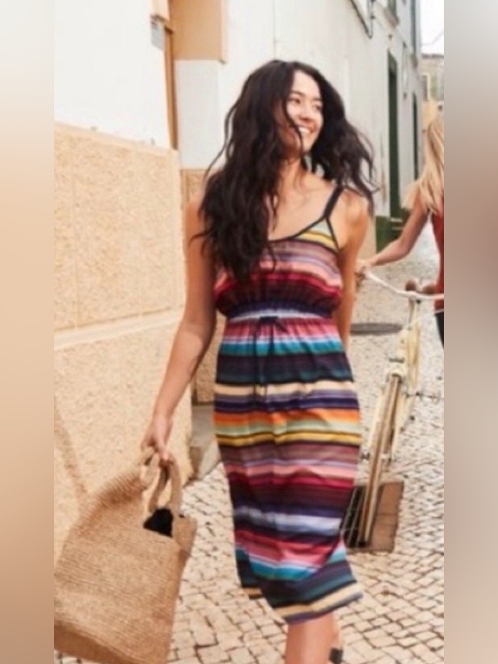 Athleta Havana Wanderlux Midi Dress • Rainbow Stripe Coastal Boho XS